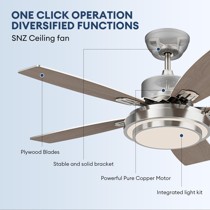 42 Inch Nickel Ceiling Fan with LED Light and Remote Control