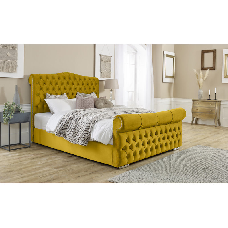 Keana Upholstered Bed, Single (3'), Mustard Gold