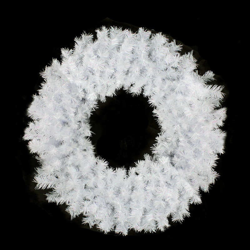 Couronne de Noël artificielle non éclairée, Blanc, H 7 po x l 36 po x P 36 po
