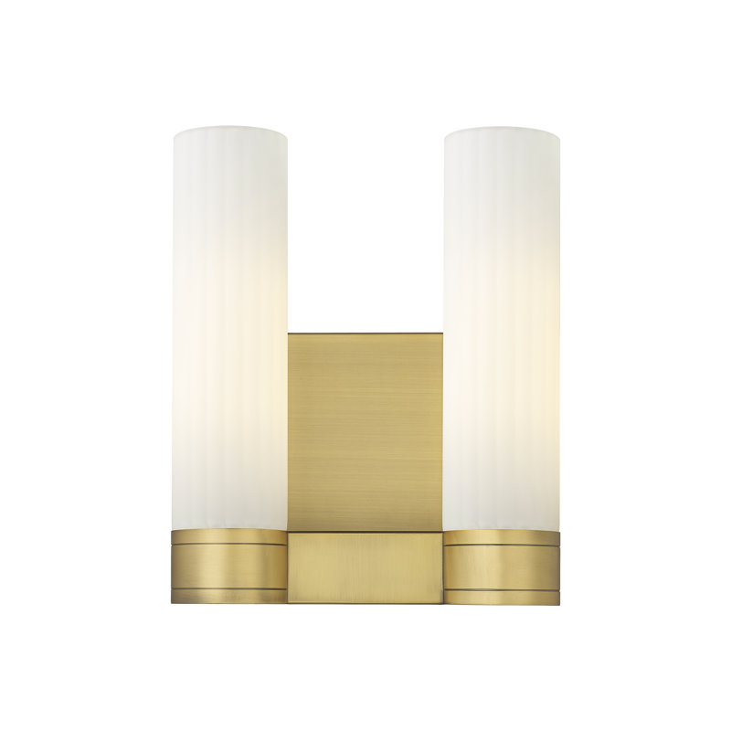 Applique murale 11 po 2 lumières Empire, Laiton brossé, H 12,63 po x l 10,5 po x P 5,5 po, Blanc mat