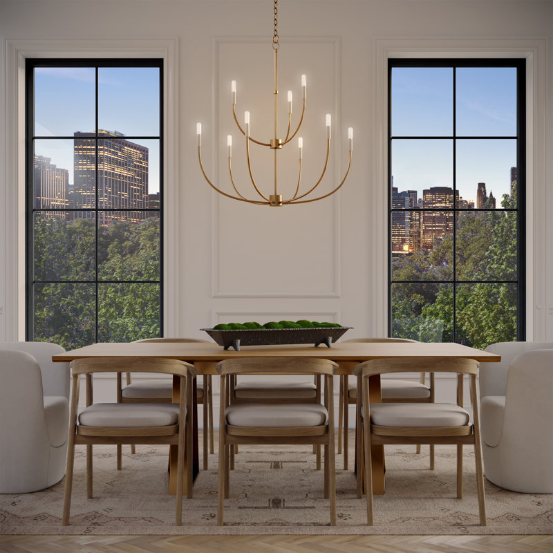 Kendrey 9-Light Dimmable Metal Chandelier, Satin Brass