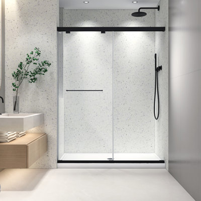 6076 Inch Shower Door - Matte Black, Double Sliding, 8Mm Tempered Glass With Nano Easy Cleaning, , Layer Sliding Black Glass, Clean, Adjustable - Protection Covering