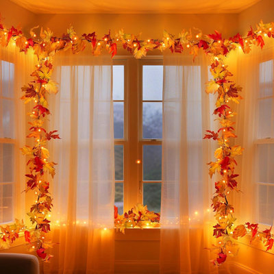 Guirlande lumineuse avec feuille d'érable artificielle avec citrouilles, lumières DEL et minuterie, décoration de la récolte d'automne pour l'Action de grâce, manteau de cheminée, porte, décoration de maison et de saison