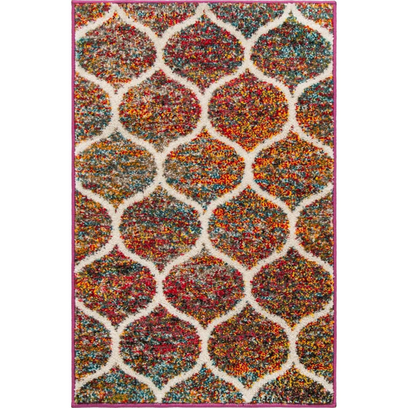 Llanet Geometric Area Rug, Rectangle 2' x 3'1", Multi Red
