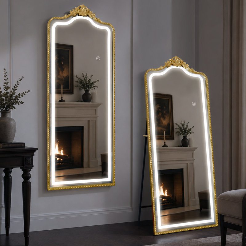 Miroir sur pied surdimensionné 75 "x 30", Doré