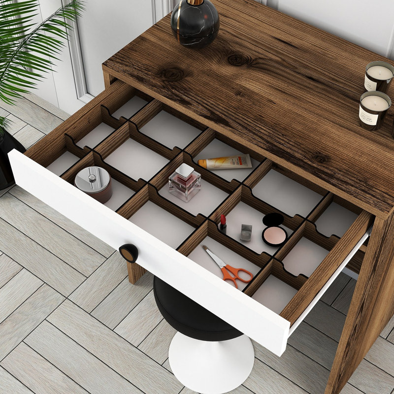 Table de maquillage, Brun / blanc
