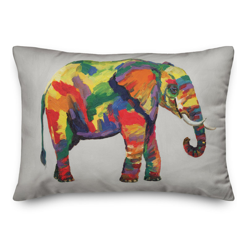 Bright Elephant Outdoor Rectangular Pillow Cover & Insert, White