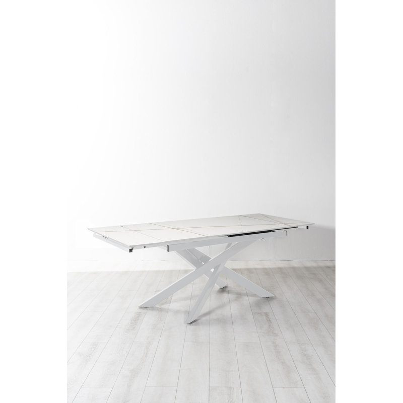 Darigo Extendable Metal Base Dining Table, White