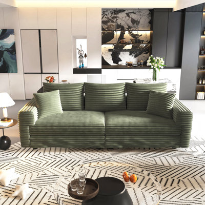 82.7" Plush Corduroy 3-Seat Sofa - Cloud Couch, Extra Deep Seat, Soft Pillows, Convertible Lounge Chair