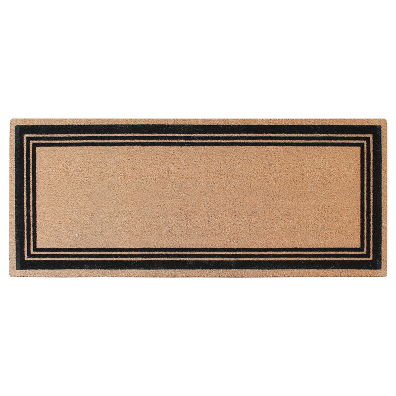 Triple Classic Border Natural Coir Flock Door Mat with PVC Backing – Heavy-Duty, Anti-Shed & Easy to Clean, 24" W x 57" L