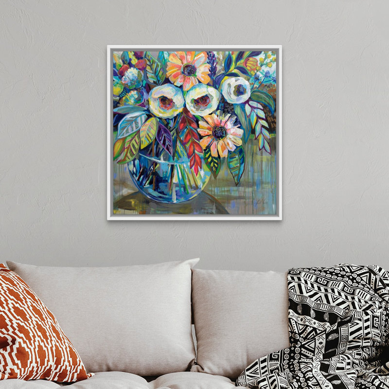 Joy by Jeanette Vertentes - Painting on Canvas, White Framed, 32" H x 32" W x 1.75" D