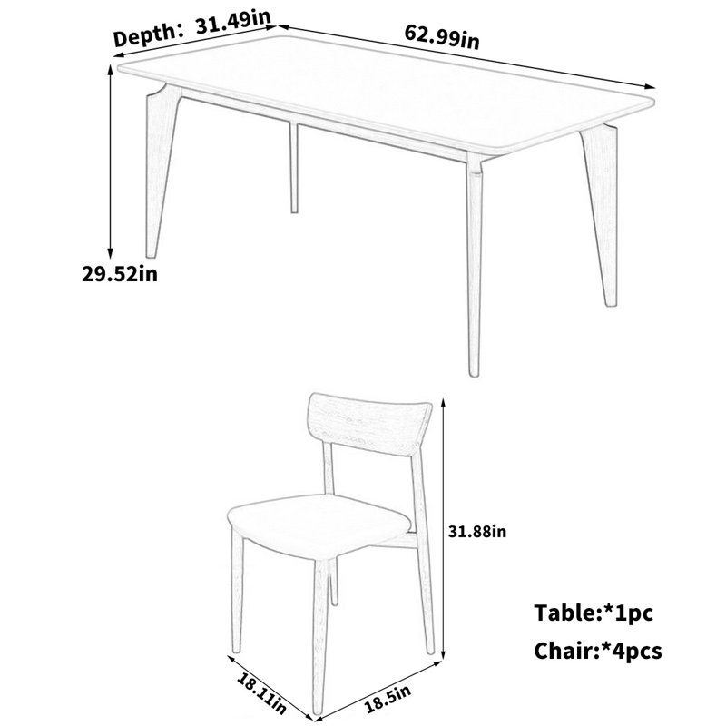 Table de salle à manger Pciara, H 29,52 po x L 62,99 po x l 31,49 po