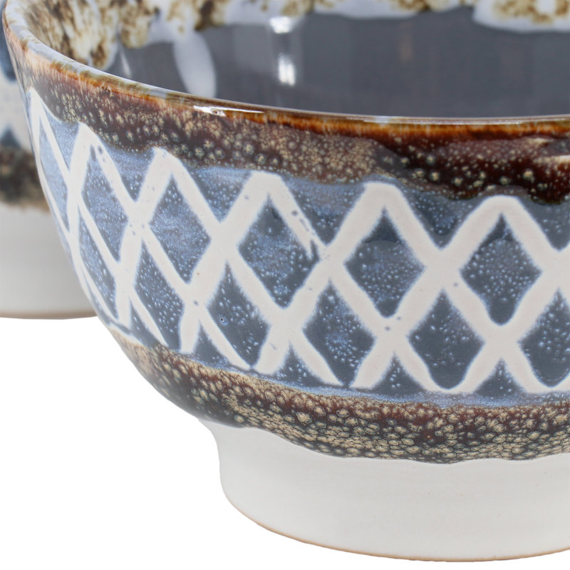 Meritage Otis 6 Piece 27 Ounce Stoneware Soup Bowl with Handle Set in Cobalt, Gray