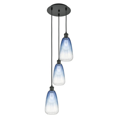 Luminaire suspendu à 3 lumières de 13 po Ballston - Brookhaven Almond - fini noir mat - abat-jour bleu saphir