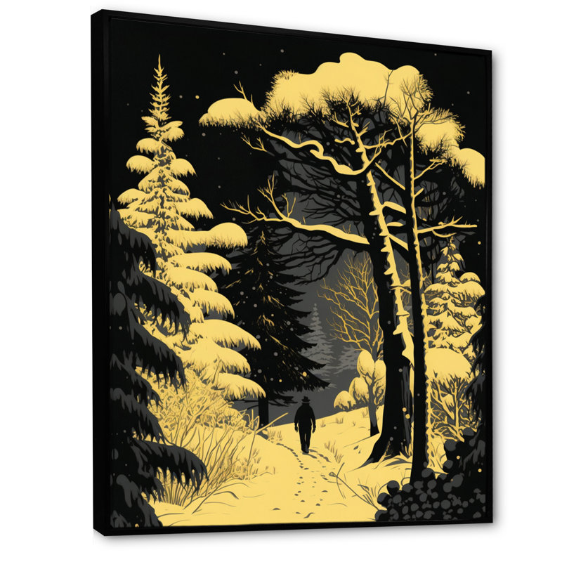 Hiver, arbres dans la forêt de montagne enneigée III - impression de paysage, H 20 po x l 12 po x P 1 po, Cadre flottant noir