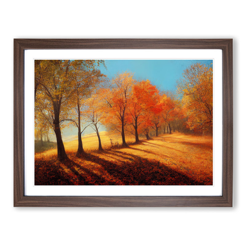 Joyful Autumn Forest - Single Picture Frame Print, 34cm H x 46cm W x 2cm D, Walnut Framed