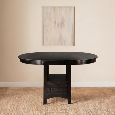 Counter Height Oval Dining Table with Extension Leaf and Storage, Seats 4-6, Traditional Dark Cherry Finish, Solid Wood Base