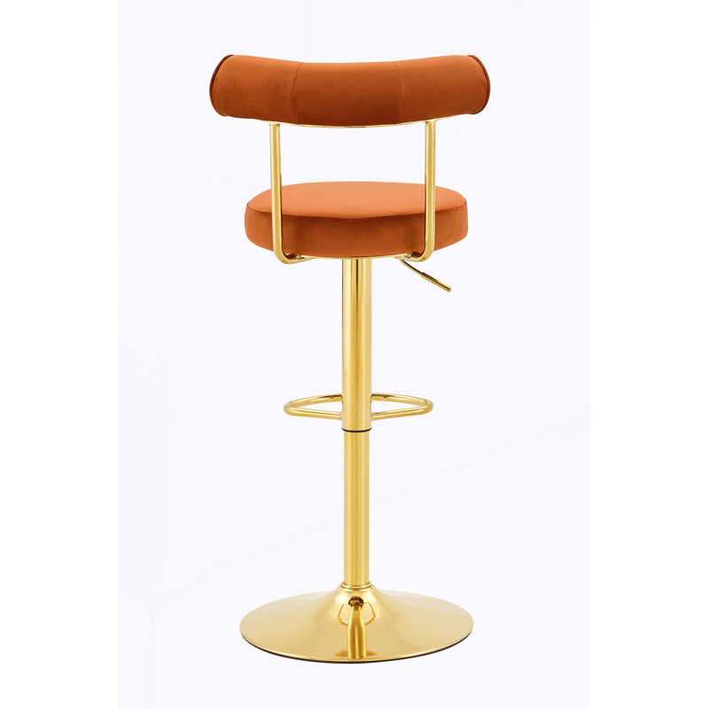 Chaise de bar rembourrée pivotante réglable, Orange rouillé / or