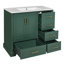 Ensemble de meuble-lavabo traditionnel 36 po avec lavabo en résine, armoire de salle de bain verte avec deux portes et quatre tiroirs