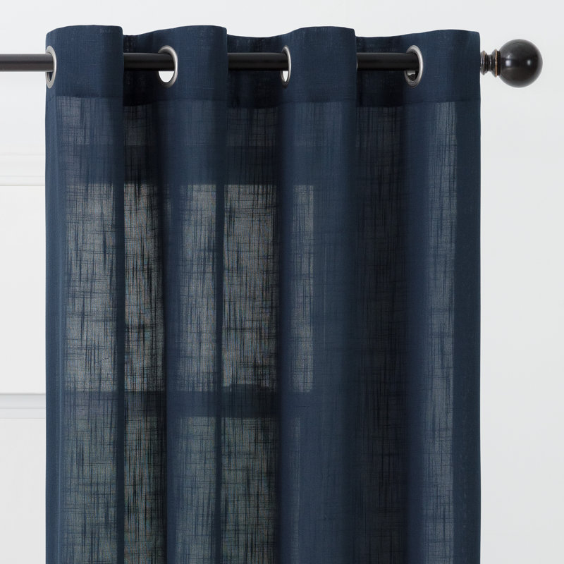 Monge Solid Semi Sheer Grommet Curtain Panels, 52" W x 96" L, Navy