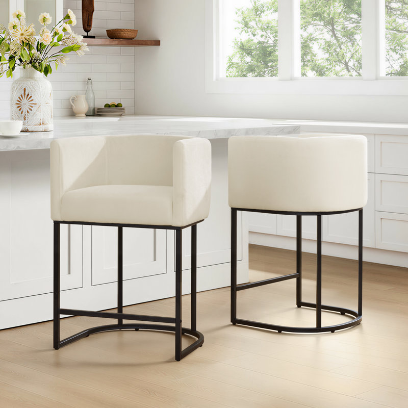 Tabouret de comptoir rembourré avec structure en métal, Beige