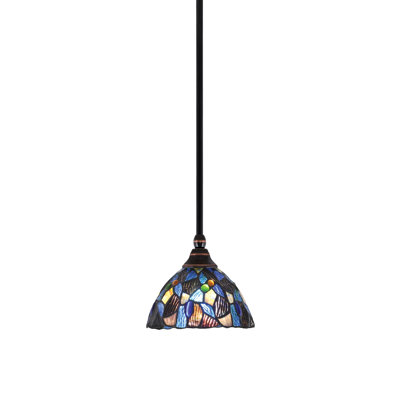 Stem Hung Mini Pendant With 7” Blue Mosaic Art Glass