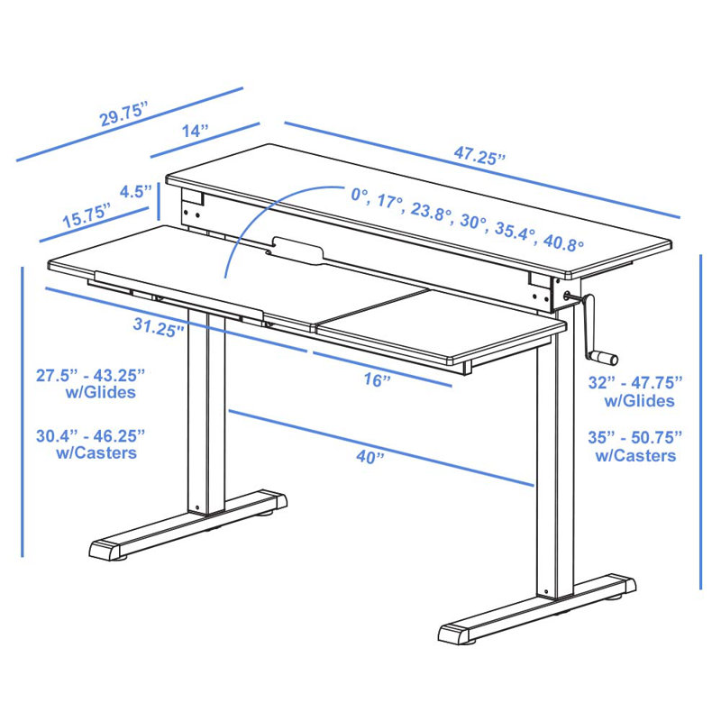 Leidah Adjustable Metal Base Standing Desk, Birch