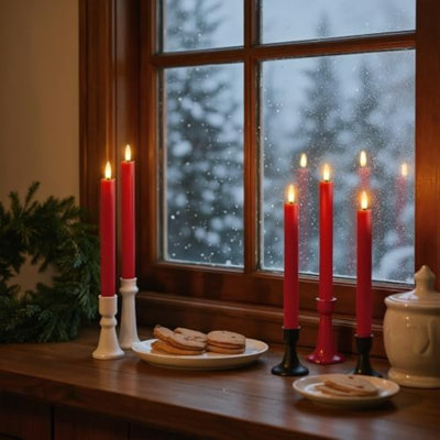 Bougies sans flamme avec minuterie à distance à 10 clés, ensemble de 2 bougies à DEL à cire rouge à pile, chandelles sans flamme avec mèche 3D pour la décoration de Noël d'Halloween (0,78 po x 9,6 po)