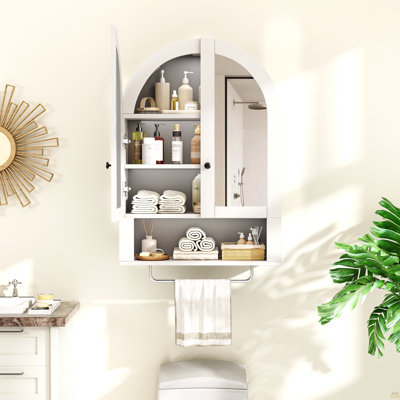 Armoire murale arquée avec portes en miroir et tablettes réglables pour la salle de lavage, la salle de bain et la cuisine