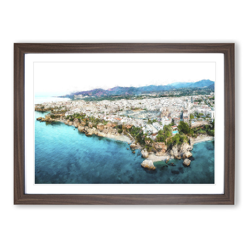 Coastline of Nerja in Spain - Picture Frame Graphic Art, Walnut Framed, 27cm H x 36cm W x 2cm D