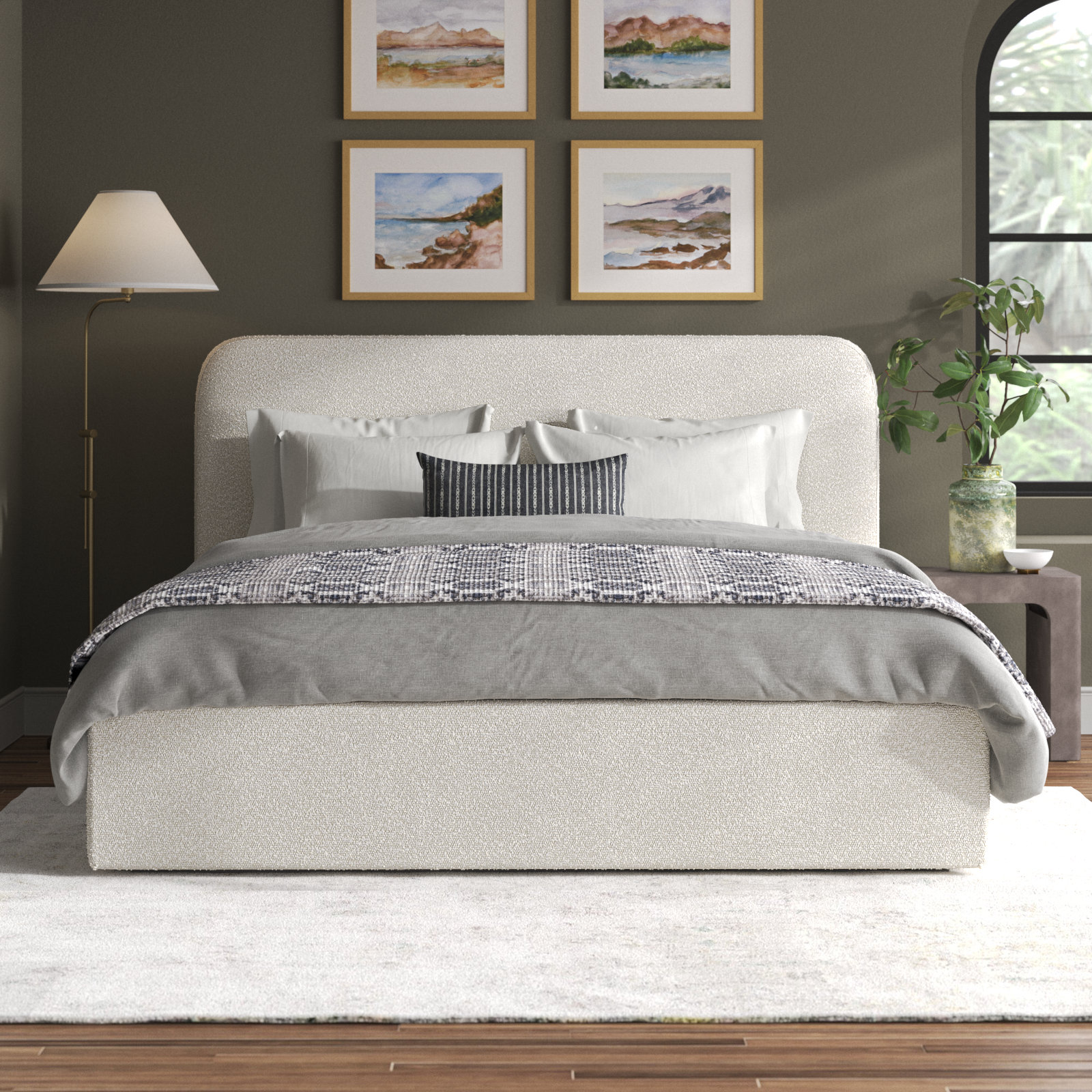 Bailee Platform Bed, King, White Boucle