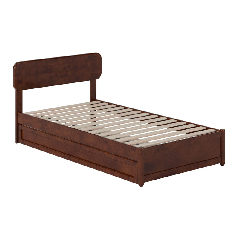 Ause Solid Wood Platform Bed with Matching Trundle, Walnut, Twin