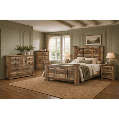 Rustic Poster Bedroom Set in Natural Finish