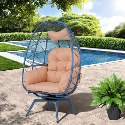 Chaises longues pivotantes pour patio, style œuf en rotin d'acier pour la maison