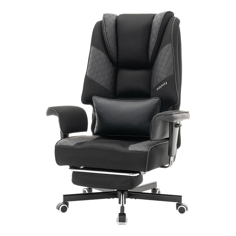 Fauteuil de jeu ergonomique avec accoudoirs réglables et repose-pieds rétractable, Noir