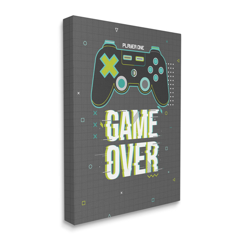 Manette de jeu vidéo Game over phrase - Art textuel, H 30 po x l 24 po x P 1,5 po, Toile tendue