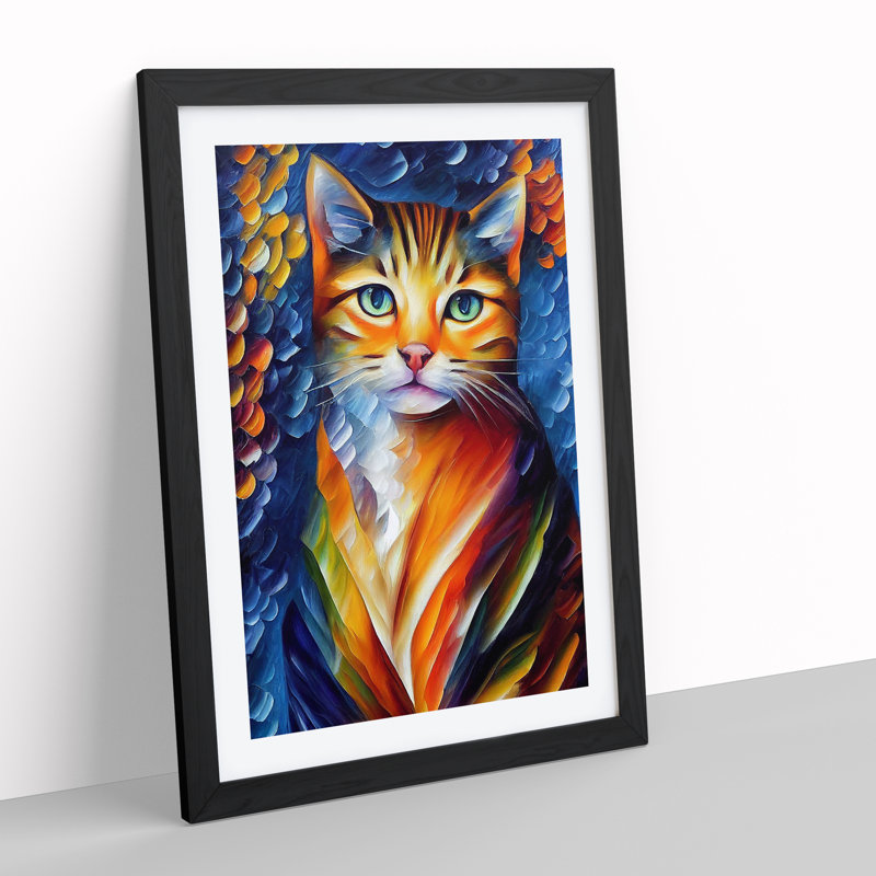 Cat Portrait No.2 - Single Picture Frame Print, 64cm H x 46cm W x 2cm D, Black