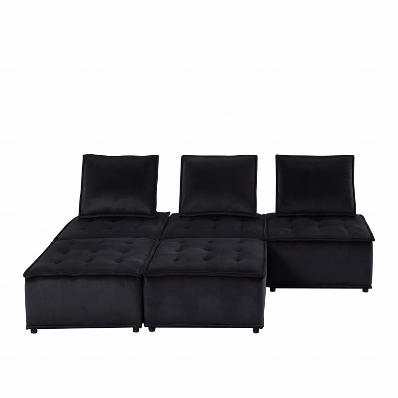 Basic Sectional Sofa, 120" Velvet 5 Pc  Sofa Ottoman