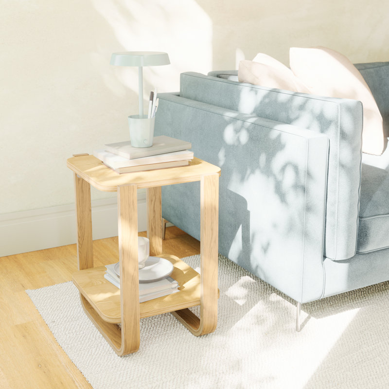 Natural Wood Two-Tier Side Table with Bentwood Legs