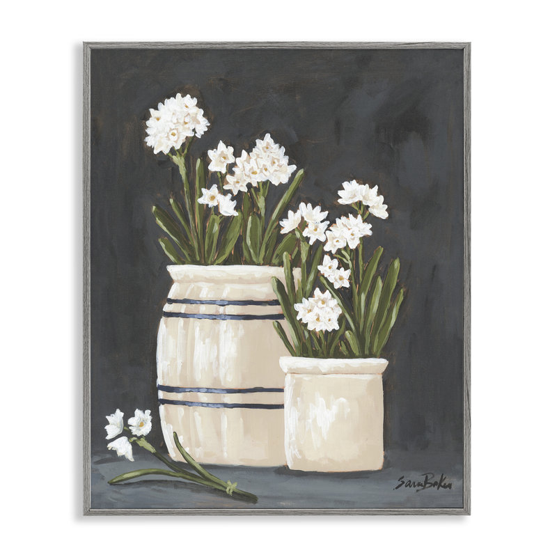 Giclée encadrée vintage Crocks & PaperWhites, design par Sara Baker, H 14 po x l 11 po, Estampe numérique Farmhouse