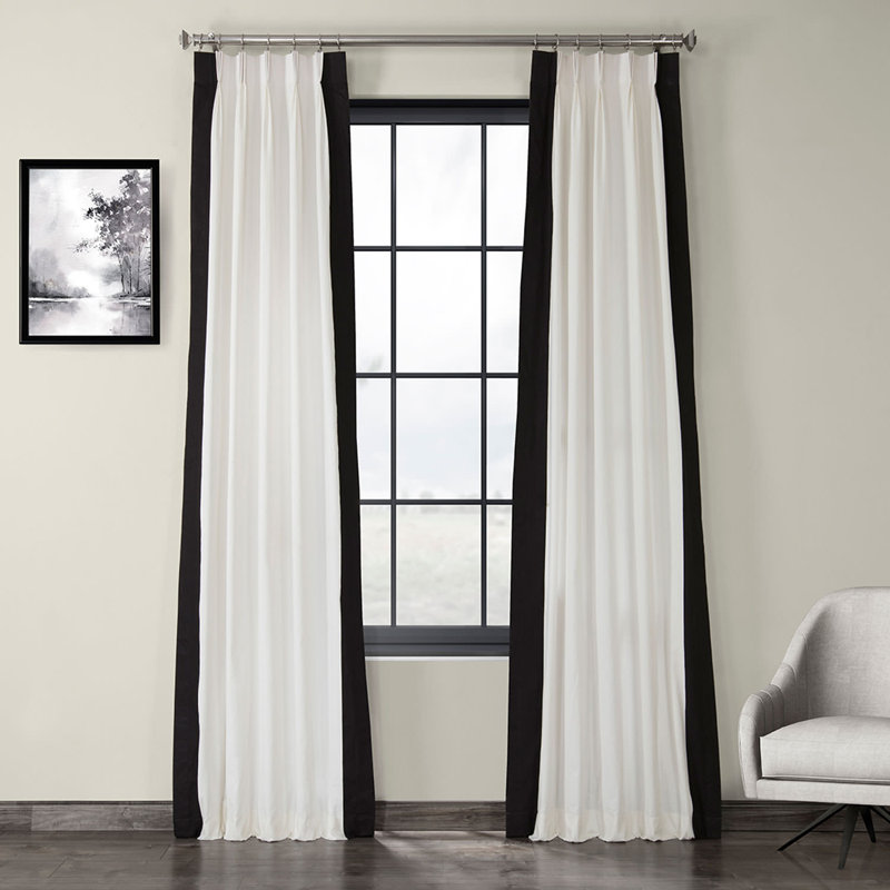 Aleah Fresh Popcorn Bordered French Pleat Printed Cotton Light Filtering Curtains for Bedroom & Living Room Curtains (1 Panel)