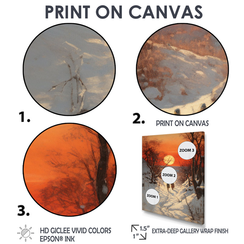 Coucher de soleil sur la forêt d'hiver - impression d'art mural forêt, Toile tendue, H 44 po x l 34 po x P 1,5 po