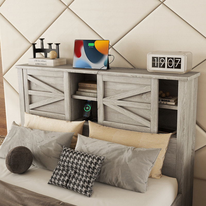 Ensemble de chambre à coucher 3 pièces avec lit plateforme grande ferme avec tête de lit double à porte coulissante