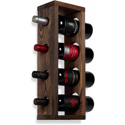 Wall Mounted Wood Vertical Wine Rack Holder Storage Shelf Organizer For 4 Bottles - Home, Kitchen, Dining Room Bar Décor - Walnut