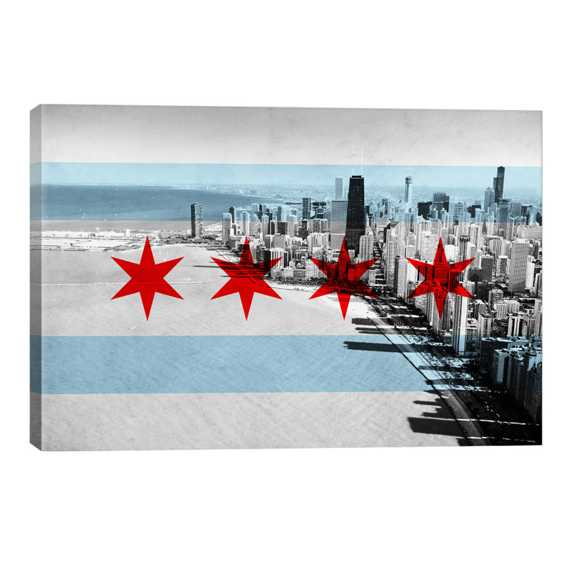 Chicago City Flag (Downtown Skyline) - Wrapped Canvas Print, 66.04 cm H x 45.72 cm W x 1.91 cm D