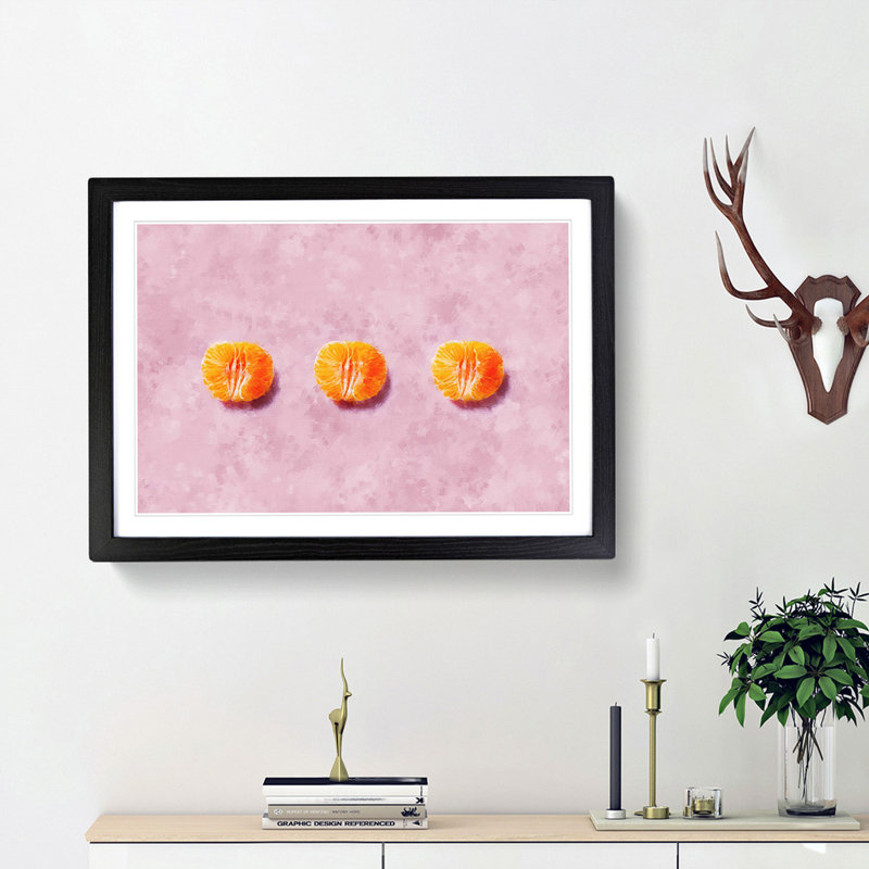 Oranges on Pink - Picture Frame Graphic Art Print, 62cm H x 87cm W x 2cm D, Black Framed
