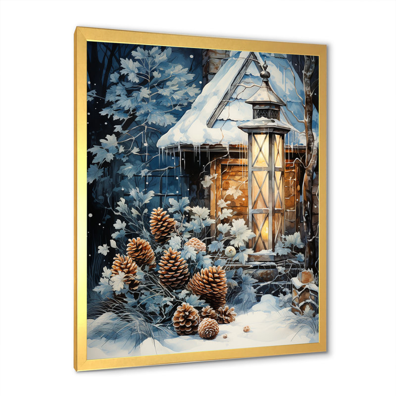 «Calm Retreat Cottage In Winter III», art mural paysage d'hiver, Cadre doré simple, H 32 po x l 16 po x P 1 po