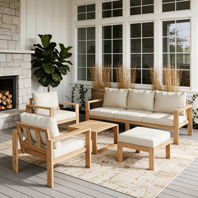 196cm Wide Straight Acacia Patio Sectional Set