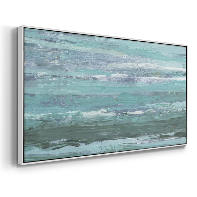 Linear Tides II - Toile tendue avec châssis encadré - Prêt à accrocher, H 21 po x l 41 po, Blanc