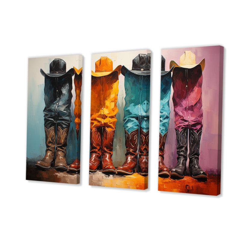 Popart, chapeaux et bottes de cowboy, H 28 po x l 36 po, Toile tendue